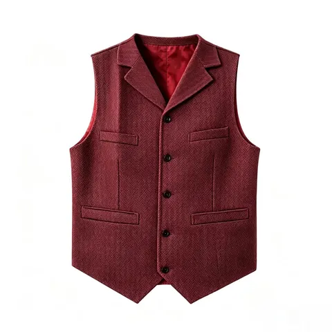 Men Business Casual Herringbone Suit Vest Slim Fit V-Neck Single-Breasted Waistcoat For Wedding Party Formal Attire