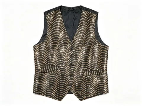 Men Sequin Vest V-Neck Single-Breasted Shiny Stage Performance Vest For Party Singer Host Wedding Outfits