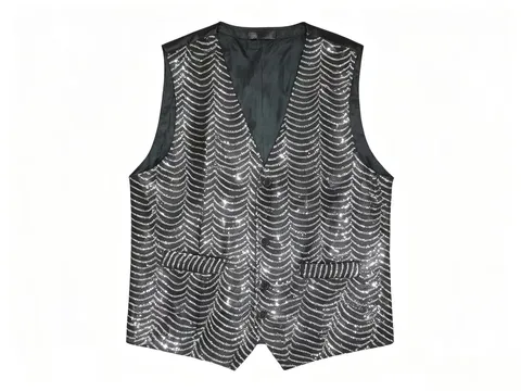 Men Sequin Vest V-Neck Single-Breasted Shiny Stage Performance Vest For Party Singer Host Wedding Outfits
