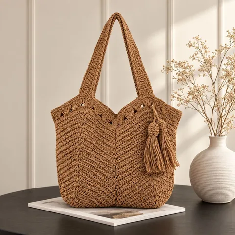 Large Capacity Woven Straw Tote Bag For Women Minimalist Paper Rope Shoulder Bag Summer Beach Vacation Travel Handbag