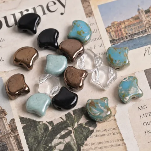 Czech Glazed Glass Ginkgo Leaf Beads Double Hole Loose Beads For DIY Bracelet Necklace Jewelry Making Crafts Supplies