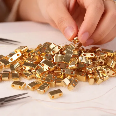 Perles en Verre à Double Trou Série Métal Électroplaqué Fabrication de Bijoux DIY Perles Vrac Accessoires