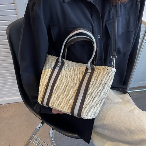 Women Large Capacity Straw Woven Tote Bag Handbag Casual Summer Beach Shoulder Crossbody Bag Paper Material Fashion Purse