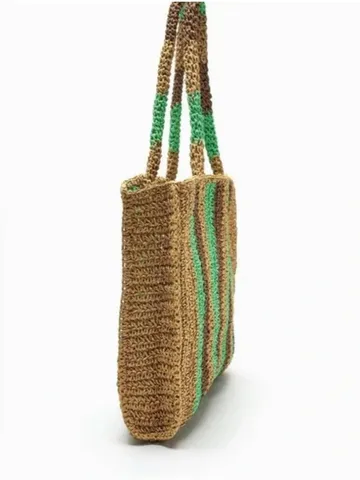 Womens Large Capacity Woven Straw Tote Bag Casual Striped Shoulder Bag Beach Vacation Handbag Paper Material