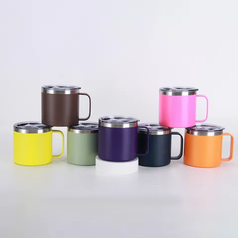 Taza de Café Aislada al Vacío de Acero Inoxidable Portátil Con Asa y Tapa Moderno Minimalista Oficina Viaje Vaso