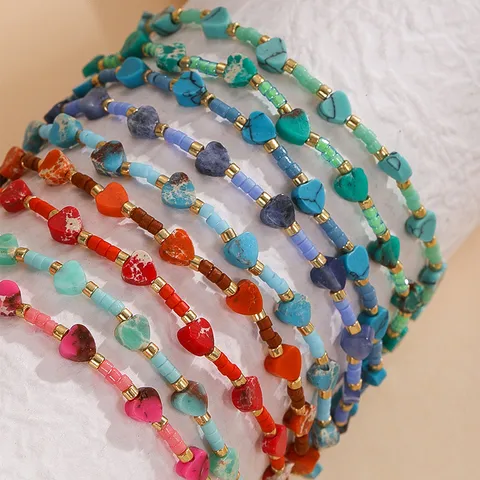 Bracelet de Perles Cœur Fait Main Perles de Miyuki Bracelet Simple Ajustable Bijou de Mode Coloré Cadeau pour Femmes