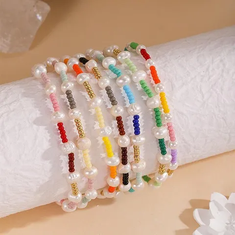 Bracelet de Perles en Verre Miyuki Fait Main Perle Artificielle Bohémien Multicolore Superposé Cadeau de Bijoux