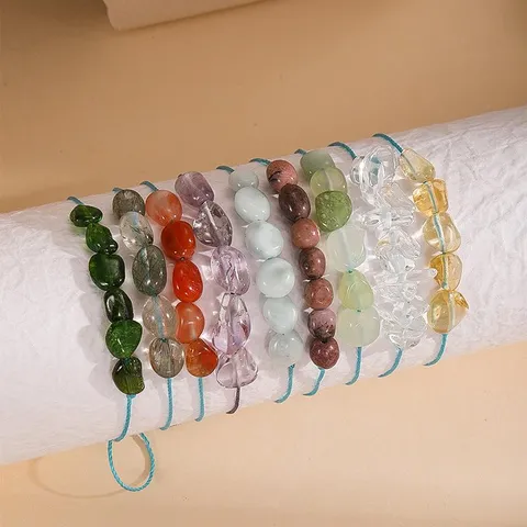 Bracelet Minimaliste en Pierre d'Agate de Cristal Tressé Fait Main Bohésien Voyage Quotidien Mode Bijoux Cadeau