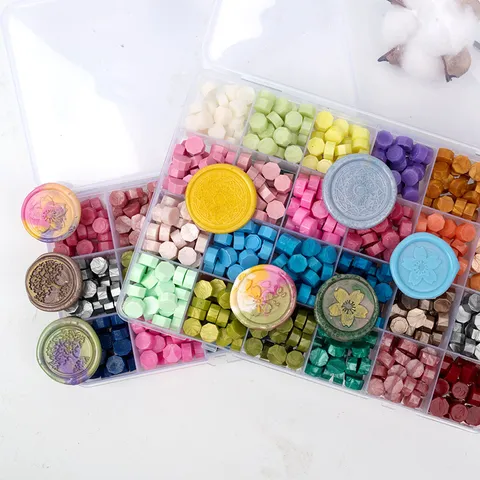 Octagonal Sealing Wax Beads Set Transparent Storage Box Colored Wax For Letters Wedding Invitations DIY Craft Supplies