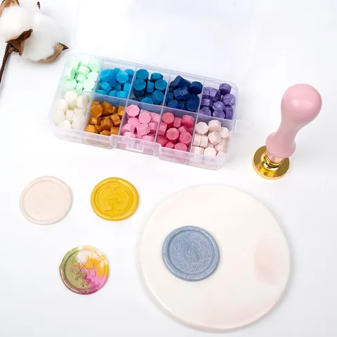 Octagonal Sealing Wax Beads Set Transparent Storage Box Colored Wax For Letters Wedding Invitations DIY Craft Supplies