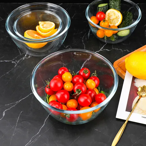 Large Clear Glass Salad Bowl Thickened Transparent Soup Bowl Fruit Vegetable Mixing Bowl Heat Resistant Kitchen Tableware