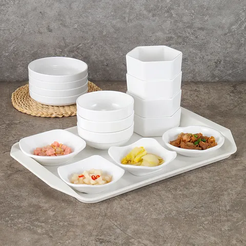 Service de Vaisselle en Mélamine Commerciale Cantine Scolaire Self-Service Bol de Restauration Rapide Assortiment Blanc en Plastique