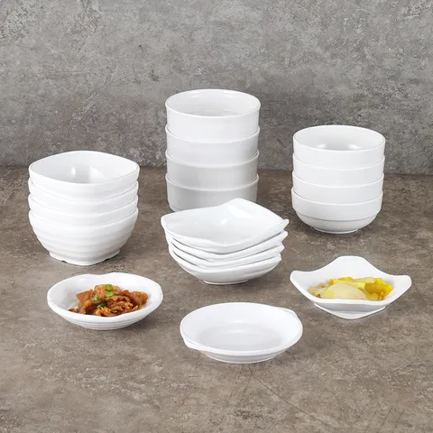 Service de Vaisselle en Mélamine Commerciale Cantine Scolaire Self-Service Bol de Restauration Rapide Assortiment Blanc en Plastique