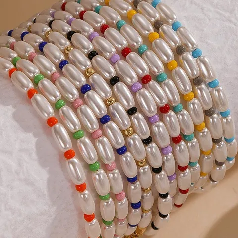 Bracelet De Perles En Verre Coloré Bohème Mélangé Perle Artificielle Ajustable Fait Main Bracelet De Perles Cadeau De Bijoux De Mode