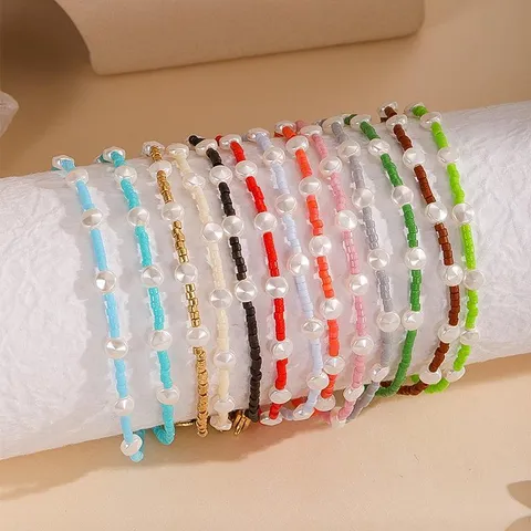 Bracelet de Perles Tissé à la Main Bohème Perles de Verre Perle Artificielle Chaîne Réglable Bijoux Cadeau