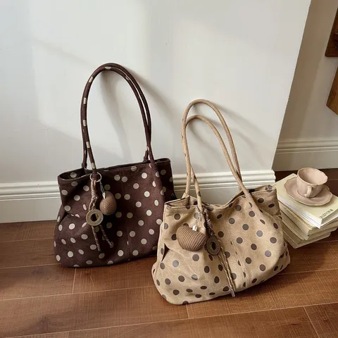 Bolso Tote de Gran Capacidad con Lunares para Mujer Estilo Ins Coreano PU Gamuza Sintética Bolso de Hombro Casual Bolso de Mano de Oficina Viaje