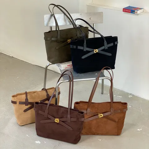 Bolso Tote de Gamuza Vintage para Mujer Gran Capacidad Bolso de Hombro Retro Bolso Hobo de Diseño de Lujo Bolso de Axila Minimalista