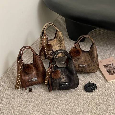 Koreanischer Ins Stil Mode Leopardenmuster Handtasche Vintage PU Leder Umhängetasche Lässige Tägliche Damen Schultertasche