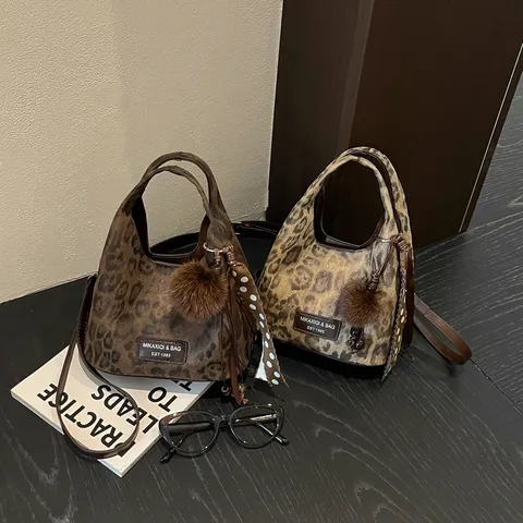 Koreanischer Ins Stil Mode Leopardenmuster Handtasche Vintage PU Leder Umhängetasche Lässige Tägliche Damen Schultertasche