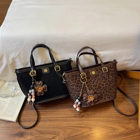 Damen Mode Leopardenmuster Tragetasche PU Leder Casual Schulter Umhängetasche Trendige Luxus Handtasche