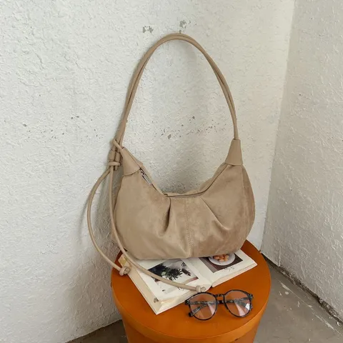 Retro Wildleder Dumpling Tasche Für Frauen Große Kapazität Hobo Umhängetasche Casual Koreanisches Pendeln Tote Tasche Weiche Handtasche