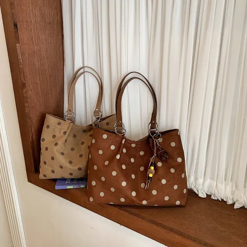 Damen Große Kapazität Tragetasche Vintage Gepunktet Wildleder Umhängetasche Lässige Tägliche Pendler Handtasche Mode Satchel
