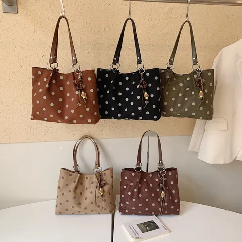 Damen Große Kapazität Tragetasche Vintage Gepunktet Wildleder Umhängetasche Lässige Tägliche Pendler Handtasche Mode Satchel