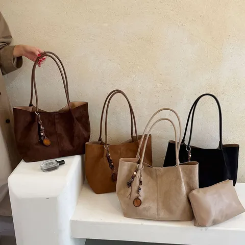 Damen Große Kapazität Wildleder Tragetasche Vintage Casual Einfarbig Umhängetasche Tägliches Pendeln Handtasche
