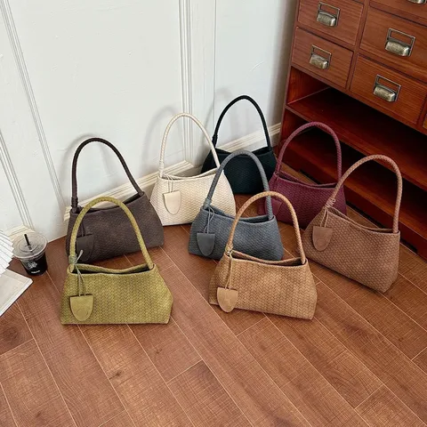Damen Vintage Gewebte Umhängetasche Luxus Designer PU Leder Unterarm Handtasche Lässige Tägliche Hobo Tasche Handtasche Mit Etui