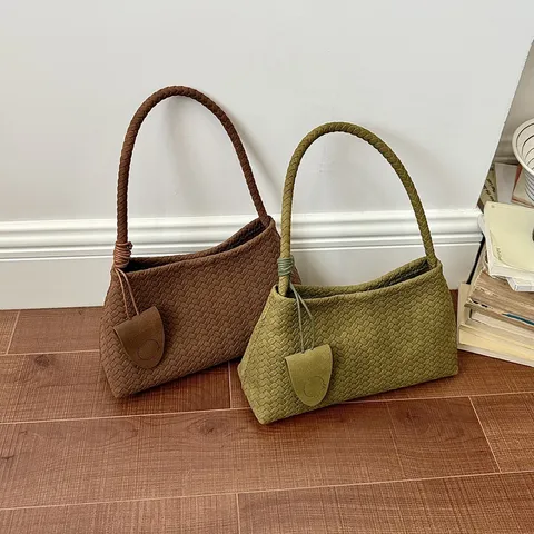 Damen Vintage Gewebte Umhängetasche Luxus Designer PU Leder Unterarm Handtasche Lässige Tägliche Hobo Tasche Handtasche Mit Etui