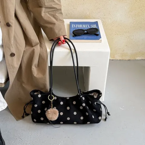 Koreanische Mode Polka Dot Tragetasche Große Kapazität Lässige Umhängetasche Minimalistisch Retro PU Leder Handtasche Für Frauen