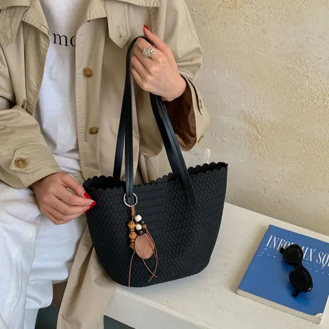 Damen Gewebte Wildleder Beuteltasche Retro Schick Unterarm Tragetasche Stilvolle Lässige Umhängetasche