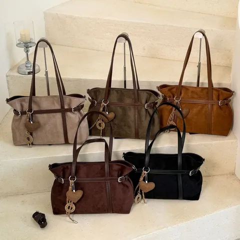 Retro Wildleder Pendler Umhängetasche High-End Nischen-Design Handtasche Luxus Stil Große Kapazität Tote Bag
