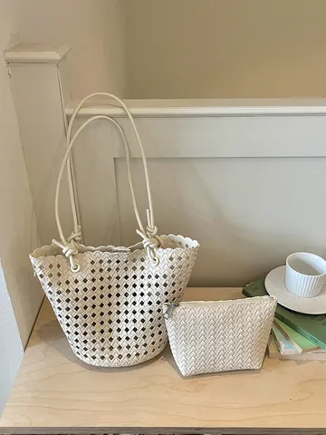 Μόδα Κενό Υφαντό PU Δερμάτινη Τσάντα Tote Για Γυναίκες Μεγάλη Χωρητικότητα Casual Commuter Τσάντα Ώμου Χεριού Καλοκαίρι