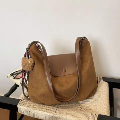 Women Fashion Shoulder Bag PU Leather Suede Casual Underarm Bag Vintage Daily Commuter Handbag Convertible Backpack