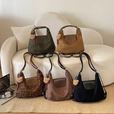 Women Fashion Shoulder Bag PU Leather Suede Casual Underarm Bag Vintage Daily Commuter Handbag Convertible Backpack