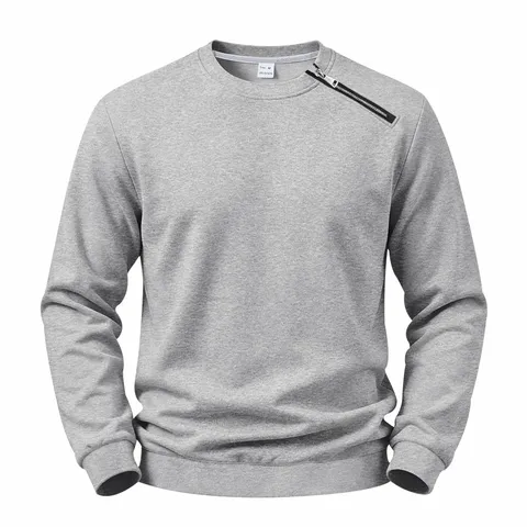 Damen Lässig Einfarbig Locker Sweatshirt Herbst Winter Fleece Pullover Mit Asymmetrischem Reißverschluss Rundhals Langarm Polyester Jumper Top