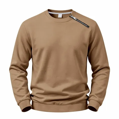 Damen Lässig Einfarbig Locker Sweatshirt Herbst Winter Fleece Pullover Mit Asymmetrischem Reißverschluss Rundhals Langarm Polyester Jumper Top