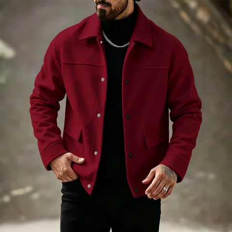 Veste Revers Workwear Casual Mode Homme Couleur Unie Grandes Poches Manteau Polyester Printemps Automne Top Outdoor