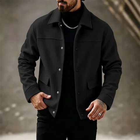 Veste Revers Workwear Casual Mode Homme Couleur Unie Grandes Poches Manteau Polyester Printemps Automne Top Outdoor