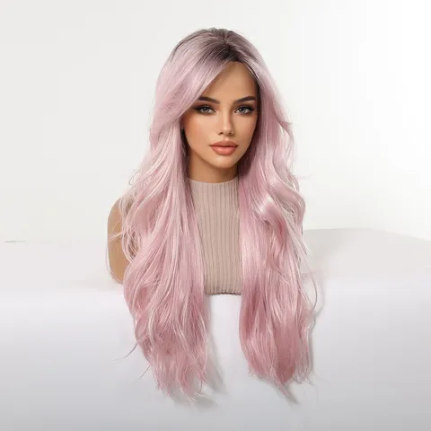 Women Long Wavy Ombre Wig Heat Resistant Synthetic Fiber Wig For Cosplay Halloween Party Simulated Scalp Full Head Cover