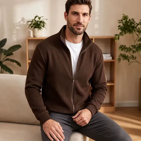 Herren Winter Cord Stehkragen Reißverschluss Strickjacke Sweater Slim Fit Einfarbig Casual Strickjacke Jacke Für Herren