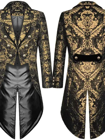 Chaqueta de Frac Gótica Steampunk para Hombre Poliéster Jacquard Doble Botonadura Vintage Victoriano Brocado Blazer para Halloween Fiesta Boda