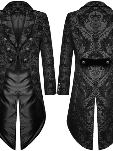 Chaqueta de Frac Gótica Steampunk para Hombre Poliéster Jacquard Doble Botonadura Vintage Victoriano Brocado Blazer para Halloween Fiesta Boda
