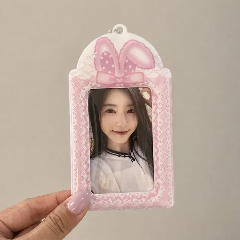 Ins Style Cute Rabbit Ear Lace Card Sleeve 3 Inch Photocard Storage Display Pendant Kpop Star Polaroid Protective Case
