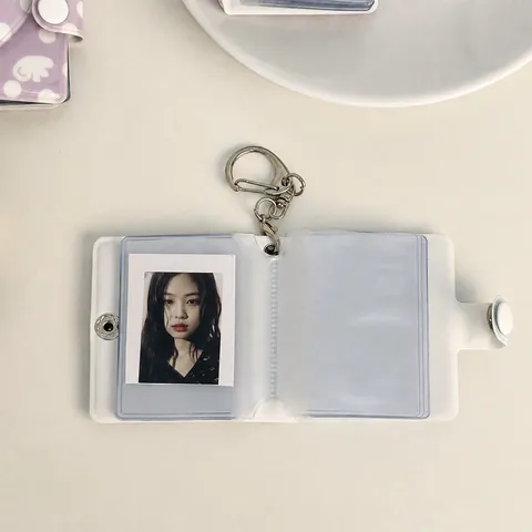 Ins Style Angel Wings Polka Dot Heart Hollow Mini Photo Album Keychain PVC Photocard Storage Book Small Binder For Girls