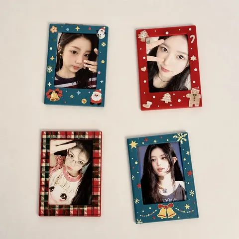 Christmas Theme Magnetic Photo Frame ABS Cartoon Small Picture Holder For Instant Film Refrigerator Sticker Card Desktop Decor