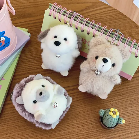 Lindo Dibujo Animado Animal Peluche Llavero Cascabel Erizo Oso Perro Juguete Mochila Colgante Adorno Suave Relleno Muñeca Colgante Regalo