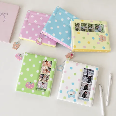 Korean Polka Dot 5 Inch Photo Album K-Pop Star Chasing Card Holder PVC Storage Book With Bear Charm For Photos Stamps Memory Gift