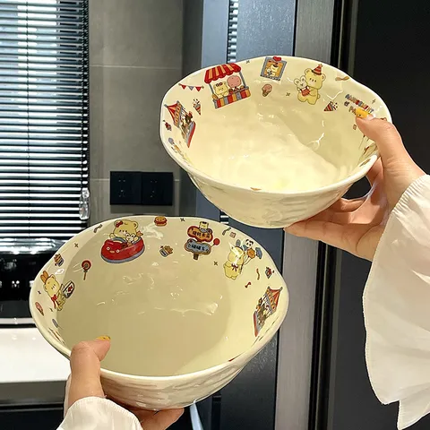 Service de Table en Céramique Style Coréen Petit Ours Mignon Bol Assiette Mug Motif Dessin Animé Compatible Micro-ondes